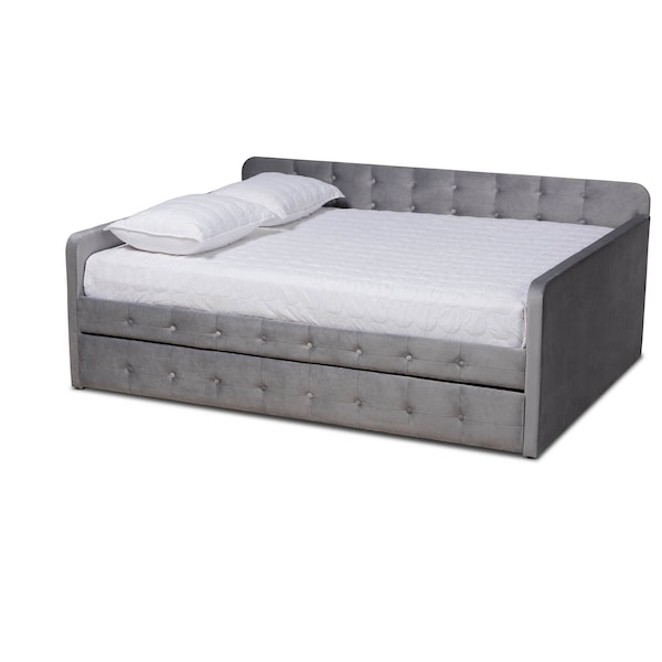 Baxton Studio Jona Grey Velvet and Button Tufted Queen Size Daybed with Trundle 169-10849 - main